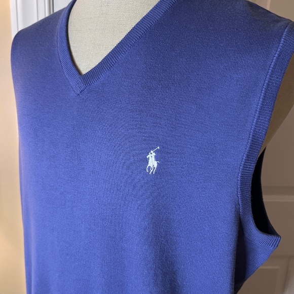 NWOT Men's Ralph Lauren Polo Golf Blue Cashmere‎ Blend V-Neck Sweater Vest LARGE - Picture 2 of 3